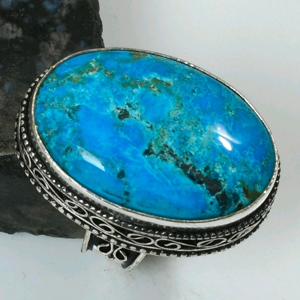Turquoise Gemstone Handmade Antique Design Ring Jewelry US Size 6.25 Boho Ethnic